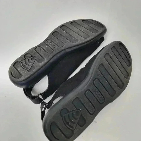 Ecco Black Suede Peep Toe Sandals - 6 - Picture 4 of 9